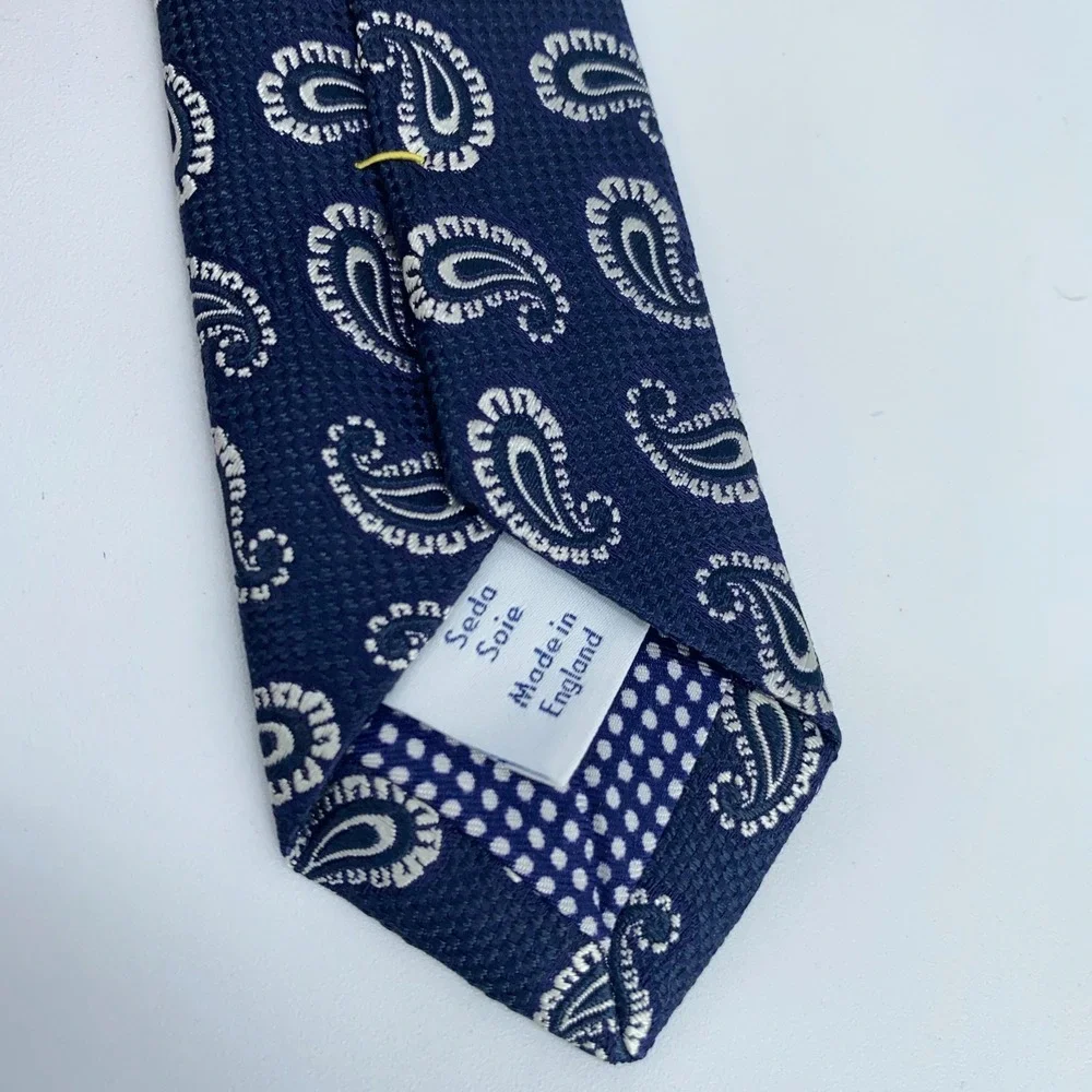 Eton Tie Mens One Size Blue White Paisley‎ Silk Classic Fit Necktie England Made